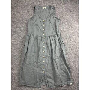 Matona Dress Womens Medium Gray Organic Linen Button Front Sleeveless Midi